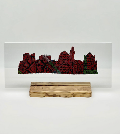 Jerusalem Old City on Acrylic with olive wood stand