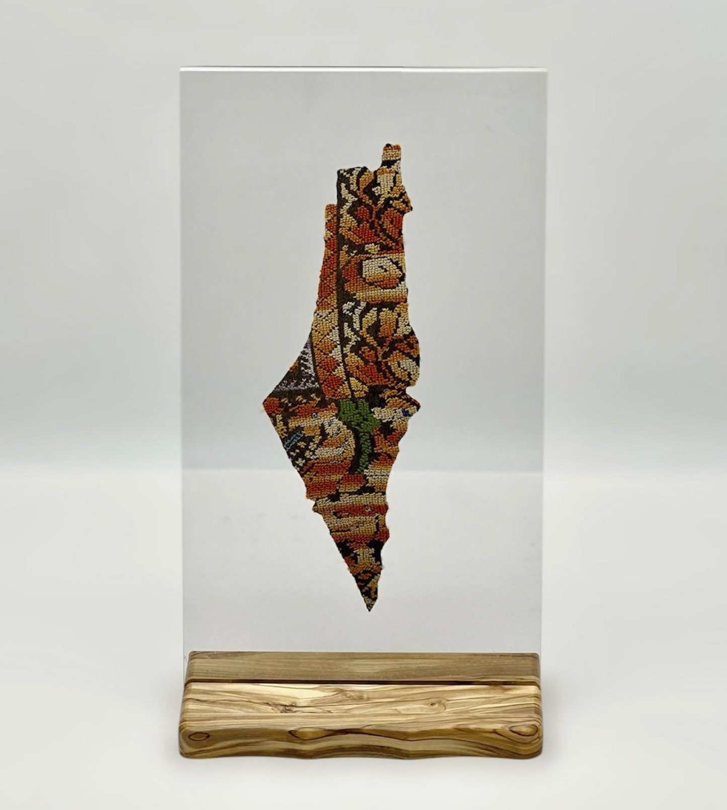 Palestine map on Acrylic with olive wood stand