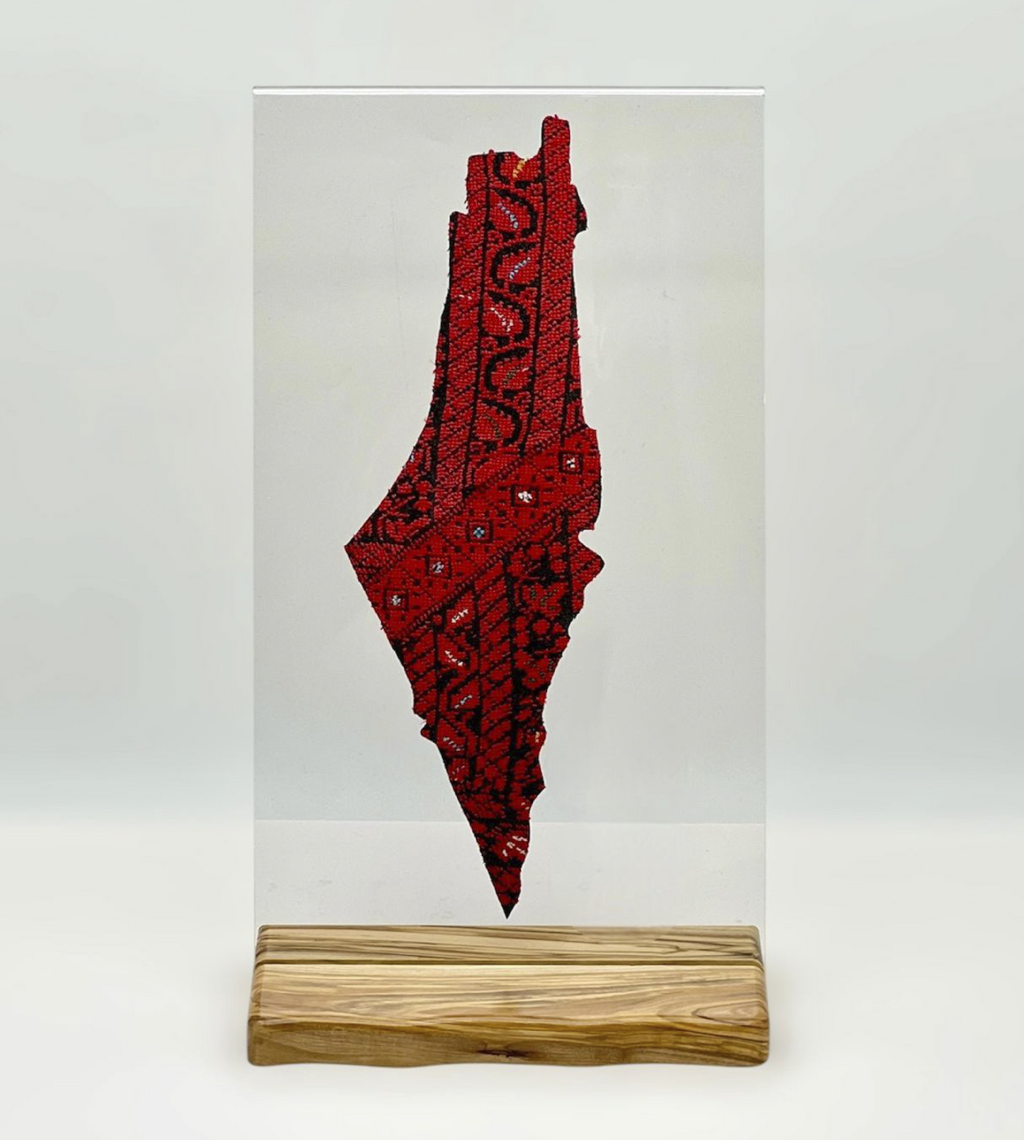Palestine map on Acrylic with olive wood stand